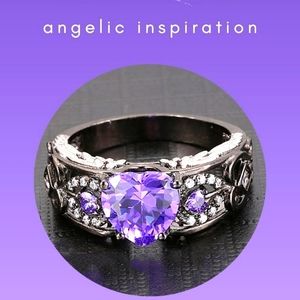 The needed necklace, size 5, heart shaped amethyst, dark angel, black gold ring